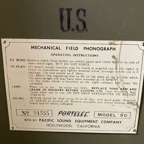米軍 Model 9C ポータブル蓄音機 V-Disc 蓄音器 レコードプレーヤー アンティーク レトロ 戦時中 SPレコード SP盤 78回転 第二次世界大戦の画像6