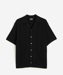 H&M レギュラーフィット テクスチャードニットリゾートシャツ　メンズ　ブラック　M
