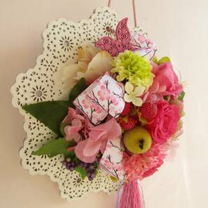 春爛漫♪ピンクのバラが華やかなレースプレートのアレンジ お花見 和モダン 壁飾りの画像4