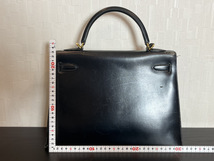 13223-04★エルメス/HERMES ケリー 32 ボックスカーフ ハンドバッグ ブラック ゴールド金具★1円～★_画像3