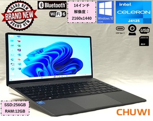 【新品/未使用】薄型14型大画面 2K液晶 CHUWI GemiBook Pro (CeleronJ4125+新品SSD256GB+新品RAM12GB)★Win10Home★Webカメラ USB-C WiFi-6