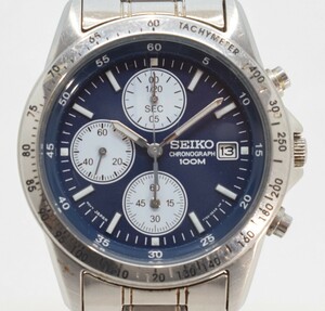 SEIKO セイコー CHRONOGRAPH クロノグラフ 7T92-0DW0 デイト 文字盤 青 クォーツ メンズ 腕時計 シルバー電池交換済み 稼働品 RL-262M/000