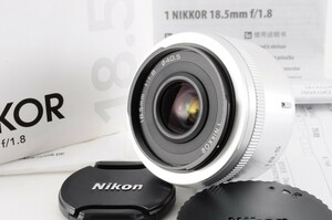 美品 Nikon ニコン 1NIKKOR 18.5mm F1.8 レンズ 取説 保証書 元箱付 ミラーレス 一眼 カメラ AF キャップ RL-42S/702