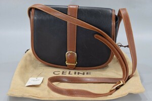 本物保証 CELINE セリーヌ レザー ショルダーバッグ 保存袋付 ワンショルダー オールドセリーヌ バイカラー ブラック ブラウン RL-148N/702