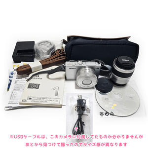 中古 Nikon 1 J4 ダブルズームキット？ デジカメ・望遠レンズ1 NIKKOR VR 30-110mm f/3.8-5.6 シルバー ミラーレス一眼 ニコン