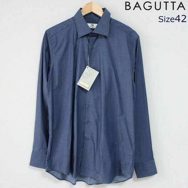 新品 BAGUTTA バグッタ メンズ ストレッチ ドレスシャツ シャンブレーシャツ ダンガリー デニム 春夏 長袖 ネイビー ブルー 42 XL ~ 2XL