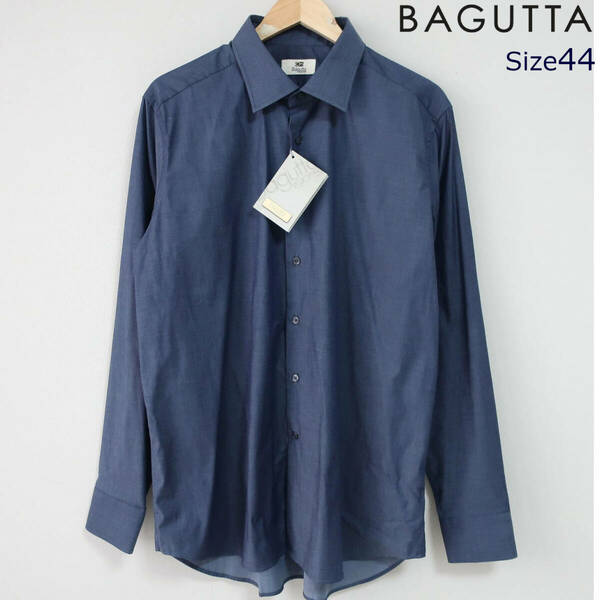 新品 BAGUTTA バグッタ メンズ ストレッチ ドレスシャツ シャンブレーシャツ ダンガリー デニム 春夏 長袖 ネイビー ブルー 44 2XL ~ 3XL