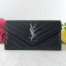 1円〜★SAINT LAURENT サンローラン Vステッチ 長財布 パリ キャビアスキン キルティング YSL 折り財布 レザー 372264 ブラック 黒_画像2