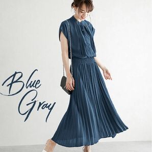 ノーカラー フレンチ ワンピース プリーツ ロング丈 マキシ 夏服 レディース きれいめ