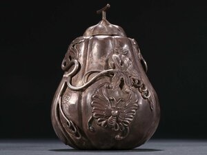 【安】清時代 純銀製 瓜形瓶置物 極細工 古置物 古擺件 中国古美術 古美味 時代物 古董品 446