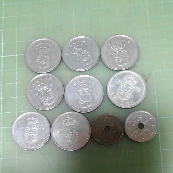 デンマーク新旧１クローネ硬貨×10枚