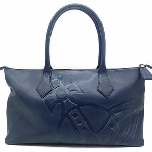 1円●未使用に近い●Vivienne Westwood ヴィヴィアンウエストウッド ハミルトン トートバッグ ビジネスバッグ レザー ネイビー メンズ 男女の画像2