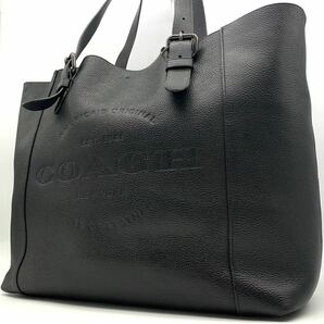 1円●極美品/定価10万●COACH コーチ ハドソン トートバッグ ビジネスバッグ ショルダー肩掛け A4収納 大容量 牛革 ペプルレザー 黒 メンズの画像1