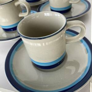 コーヒーカップ セット 6客/陶器製 ブルーの濃淡ライン入り☆中古の画像3