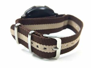  nylon made military strap cloth belt nato type wristwatch Brown X beige stripe 20mm