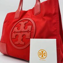 大人気 大容量●TORY BURCH トリーバーチ トートバッグ ハンドバッグ ビジネス エラ A4 レザー ナイロン レディース 赤 レッド レディース_画像1