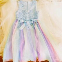 130㎝ ブルー 刺繍 カラフル レインボー ロング ドレス 子供ドレス パール付き 上品 ドレス 人気_画像7