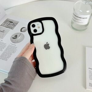 D 黒 iPhone 12 ケース カバー 可愛い 女性 人気 アイフォン 保護 丈夫 頑丈 耐衝撃 裏面 透明 持ちやすい Apple アップル 軽量 ブラック