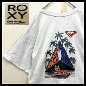 ROXY ロキシーtシャツ ROXYtシャツ 虎 バックプリント サーファー 半袖Tシャツ