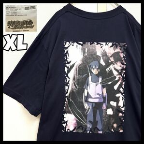 美品 NARUTO うちはサスケTシャツ XL BIGT 胸元 刺繍 キャラt 海外限定NARUTO アニメtシャツ 半袖Tシャツ