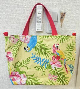 【ハンドメイド】2wayトートバッグ　ハイビスカス×オウム柄