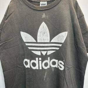 【M】80's VINTAGE adidas Trefoil Print Tee Fade Black USA 80年代 ビンテージ アディダストレフォイル プリント Tシャツ フェード F490