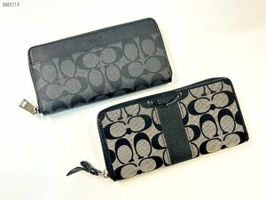 ★COACH コーチ 長財布 F58112 シグネチャー ラウンドファスナー PVC ブラック/シグネチャー キャンバス ネイビー 財布 ２点2021T17-13