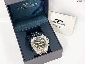 ★ TECHNOS テクノス TGM615 クォーツ クロノグラフ シルバー メンズ 腕時計 純正ベルト ケース付 稼動 ジャンク 3288H15-13