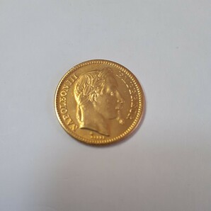フランス 硬貨 古銭 ナポレオン三世 1865年 レジオンドヌール勲章 月桂樹 鷲 盾 20フラン 直径:約21mm 重量:約4.0gの画像1