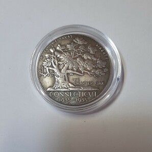 アメリカ 硬貨 古銭 コネチカット入植300周年記念 1935年 州の木 チャーターオーク 樫の木 ワシ 記念幣 コイン 直径:約30mm 重量:約13.5gの画像1