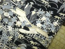 ☆黒地 総刺繍柄 訪問着 家屋人物草花文 大きめ約169.5cm 共八掛 美品 正絹☆m162_画像8