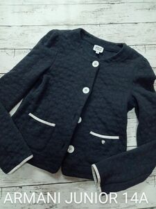 ARMANI JUNIOR ノーカラー ジャケット 14A 難アリ ハートエンボス加工 ブラック トップス ニット