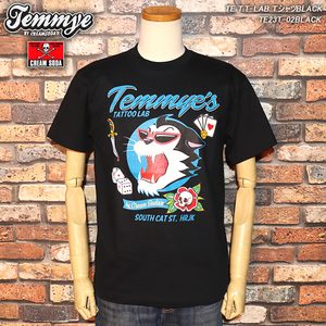 【M】TEMMYE ティミー by CREAM SODA クリームソーダ　 TE T.T-LAB Ｔシャツ　BLACK 　TE23T-02BLACK　原宿キャットストリート ロカビリー