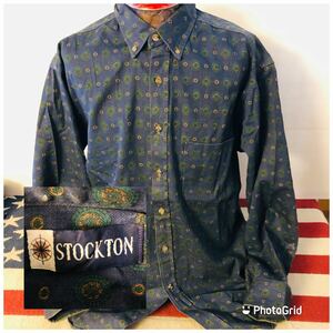 アメリカ古着　ストックトン　STOCKTON M 総柄プリント　ボタンダウンシャツ　ネイビー