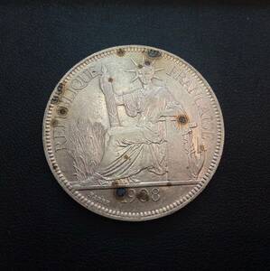 #1970B【フランス/銀貨/フランス領インドシナ/1908年/現状品】貿易銀 アンティークコイン 古銭 保管品 中古品