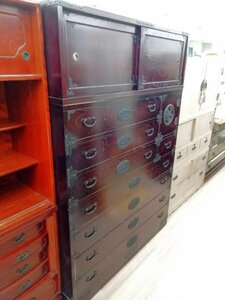 民芸タンス 和箪笥 たんす 引き戸 引き出し W1200×D450×H1760mm 民芸品 工芸品 家具 収納 [直接引取限定 福島県須賀川市 須賀川店]