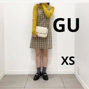 新品 ジーユー GU チェック ミニ ジャンパードレス ワンピース XS 袖なし