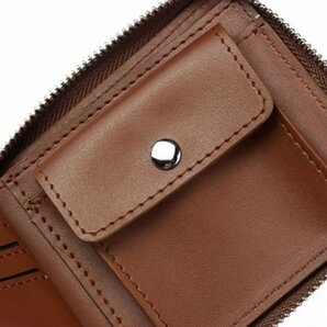 ミニ財布 短財布 財布 メンズ ラウンドジップ パスケース付き ポケット多数 ジッパー 7987759 ダークブラウン 新品 1円 スタートの画像6