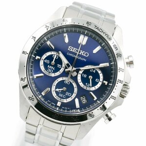 1円 稼働 美品 箱付 SEIKO セイコー スピリット 8T63-00D0 クロノグラフ デイト QZ クオーツ 青 ブルー文字盤 SS 腕時計 215620240312