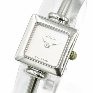 1円 稼働 GUCCI グッチ 1900L シルバー QZ クオーツ シルバー 銀文字盤 SS 腕時計 レディース バングルウォッチ スクエア 259420240402