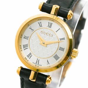 1円 稼働 箱/保証書付 GUCCI グッチ 2040L ゴールド QZ クオーツ シルバー文字盤 GP 腕時計 レディース ラウンド レザー 272920240409