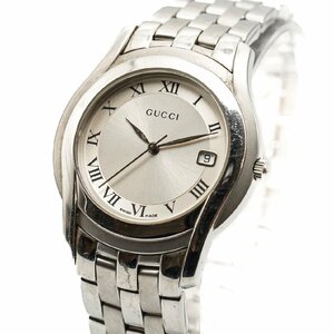 1円 稼働 GUCCI グッチ 5500M QZ クオーツ デイト 3針 シルバー 銀文字盤 SS ラウンド メンズ 腕時計 男性用 ブランドウォッチ276920240416