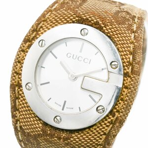 1円 稼働 GUCCI グッチ 104 Gバンデュー QZ クオーツ シルバー 銀文字盤 SS ラウンド レディース 腕時計 女性用 ブランド 30820240416