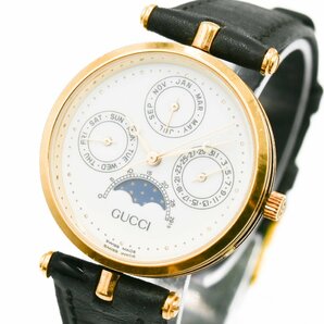 1円 箱付 GUCCI グッチ ムーンフェイズ トリプルカレンダー 2040 シェリーライン ヴィンテージ QZ 白文字盤 GP メンズ腕時計 276320240416の画像1