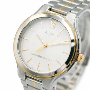 1円 稼働 良品 SEIKO セイコー ALBA アルバ V501-0DY0 QZ クオーツ 3針 クリーム系文字盤 SS 腕時計 ラウンド ブランド 314620240423