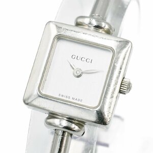 1円 稼働 GUCCI グッチ 1900L QZ クオーツ シルバー 銀文字盤 SS 腕時計 レディース バングルウォッチ スクエア ブランド 259320240402