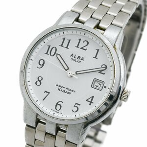 1円 SEIKO ALBA アルバ EPSILON ソーラー V145-0J00 TITANIUM QZ クオーツ デイト 3針 白文字盤 メンズ 腕時計 ラウンド 316420240423