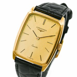 1円 稼働 箱付 LONGINES ロンジン メンズウォッチ Quartz QZ クオーツ ゴールド 金文字盤 メンズ 腕時計 スクエア レザー 311420240423