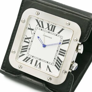 1円 稼働 美品 Cartier カルティエ サントス トラベルクロック W0100042 置時計 2750 QZ クオーツ アラーム 白文字盤 腕時計 329520240430の画像1