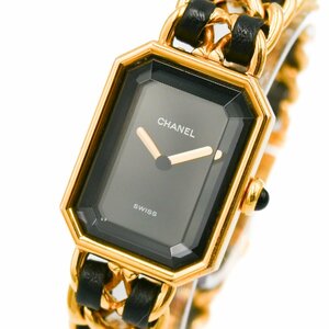 1 иен работа хорошая вещь CHANEL Premiere M QZ кварц чёрный черный циферблат Gold GP наручные часы женский женщина квадратное бренд 330320240430